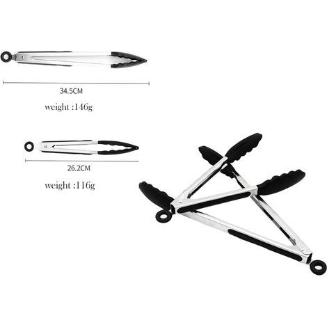 Küchenzange, Grillzange, lebensmittelechtes Silikon, Set mit 9 und 12 Zoll langen schwarzen Küchenzangen, Silikon-Küchenzangen zum Kochen und Grillen (1/4)