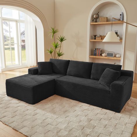 Divano angolare modulare 252,5x163x65 cm in tessuto nero salvaspazio - FLORAGRACE (1/5)