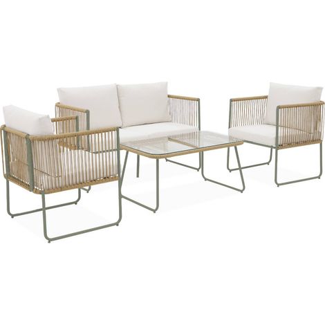 4-seater garden sofa set with plastic ropes in galvanised steel, Cesena, Khaki Green, 115x60x68 cm