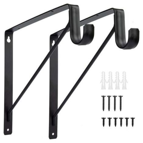 Set mit 2 robusten, wandmontierten Kleiderstangenhalterungen, schwarze Kleiderstangenhalterung (1/5)