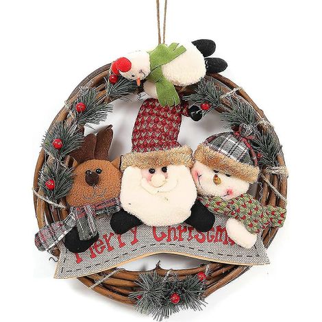 Couronne de Noël Couronnes de Noël Suspension en rotin Bonhomme de neige Père Noël Couronnes en rotin Ornement suspendu de Noël pour décoration de Noël (1/5)