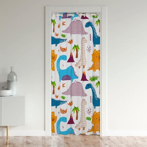 Dinosaures Rideau de Porte 86x203cm 3D Digital Rideaux Interieur Salon Chambre Jungle Dino Rideaux de Chambre Palmiersiers Rideau Occultant Naturel Bleu Vert - 86L X 203H cm (1 Panneaux) (1/5)