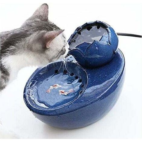 Fuente de agua - Cerámica - Con loto vertical y filtro automático - Ideal para gatos y mascotas - Azul (1/5)