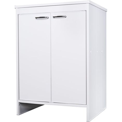 Waschbeckenschrank für Badezimmer und Waschraum, Weiß, aus PVC, mit 2 Türen, FB9002K Negari