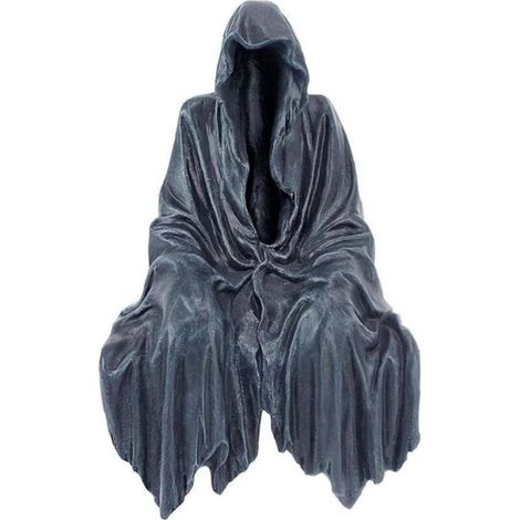 Statue Faucheuse Assise - Résine Renforcée Pierre Concassée - Décoration Halloween Intérieur Extérieur - Hauteur 13 Cm - 1 Pièce (1/5)