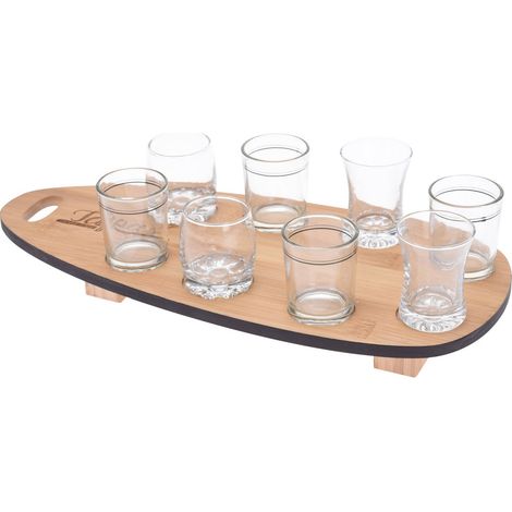 Servier-Set für Snack, 8 Gläser + Bambustablett