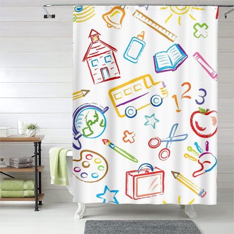 Rideau de douche motif coloré, œillets plastique, imperméable qualité (1/5)