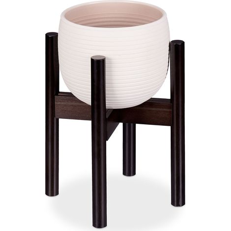 Relaxdays Soporte Macetas, Pie para Plantas, Patas Macetero, Ajustable hasta 32 cm, Bambú, 1 Ud., 35,5 cm, Marrón Oscuro (1/5)