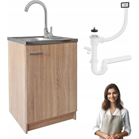 Küchenunterschrank 60 slim - Sonoma Eiche - mit Spüle und Chromarmatur - ideal für kleine Räume (1/5)
