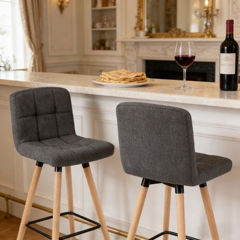 Chaise de salle à manger et cuisine avec repose-pieds antidérapant – Tabouret de bar réglable, lot de 2, design moderne (1/4)