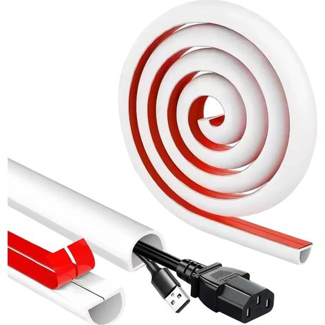 Mini goulotte de câble autocollante en silicone flexible - Blanc - Longueur : 1 m - Largeur : 14 mm - Hauteur : 7 mm - Pour mur, sol, bureau, maison, design à clipser - Montage facile (1/5)