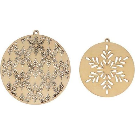 2 médaillons en bois ronds Ø 10 cm et 21 cm - Flocons (1/2)