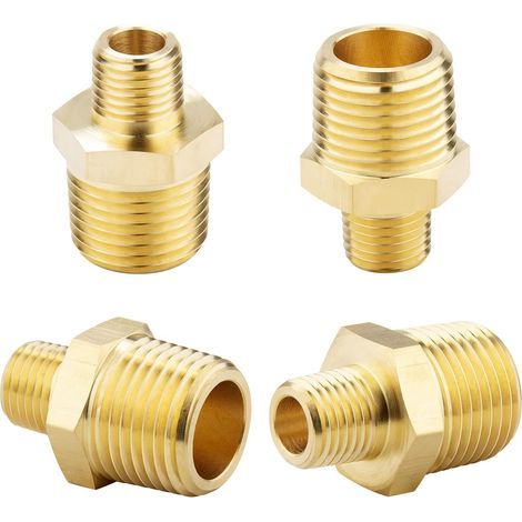 1/2 NPT x 1/4 NPT solid brass male hex fittings, solid brass pipe adapter fittings, equal end connectors, 4 pieces (1/5)