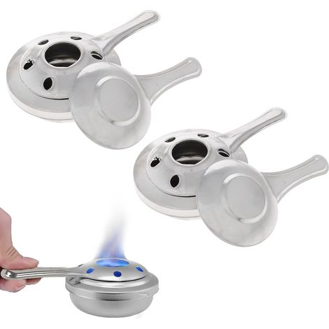 Brûleur à alcool - 2 pièces - Acier inoxydable - Contrôle flamme et poignée isolante - Fondue et buffet extérieur - 14,5 x 9 cm (1/5)