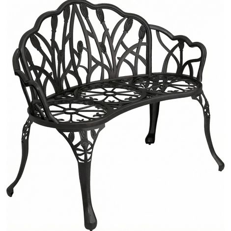 2-Sitzer Gartenbank aus Aluminiumguss, schwarz, Tulpenrücken, 99x57x78 cm (1/4)