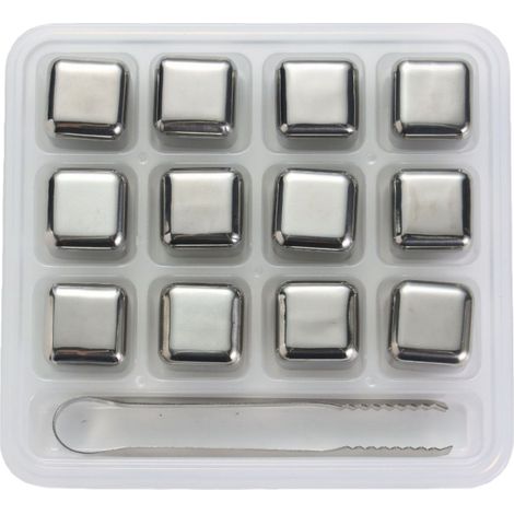 Ensemble de 12 glaçons en acier inoxydable avec boîte de rangement et pinces - Pierres à whisky réutilisables (1/3)