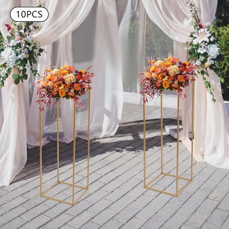 Lot de 10 supports de fleurs rectangulaires en métal doré de 80 cm - Pour table de mariage, fête, événement, salon, café, idéal pour arrangements floraux artificiels (1/5)