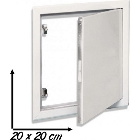 Semin – Trappe de visite métallique laquée blanche 20 x 20 cm – Tôle d'acier zinguée – Ouverture par poussoir – Fixation avec ancrages muraux