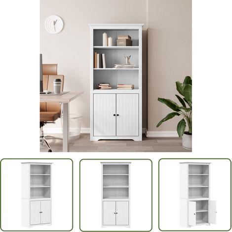 The Living Store Bibliothèque BODO blanc 82x40x173 cm bois de pin massif - Bibliothèque - Meuble Tv - Armoire À Livres - Étagère - Mobilier Français (1/5)
