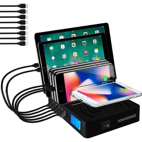 Station de Charge Rapide PD20W QC3.0 Multi-Ports USB, Station de Charge sans Fil 9 en 1 pour Plusieurs appareils avec écran LCD Compatible avec 15, iPad, Galaxy et Plus Encore (1/5)