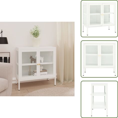 Aparador de almacenamiento - vidaXL Aparador de acero y vidrio blanco 70x35x70 cm - Aparador decorativo