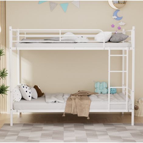 Letto a castello 90 x 190 cm in acciaio bianco con scala e sponde DESVIAE (1/5)