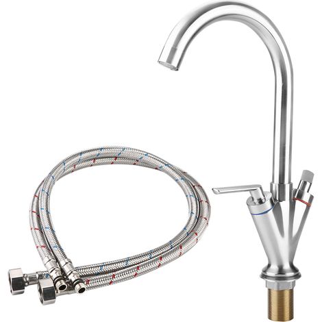 Robinet de Cuisine en Acier Brossé avec Plaquage Nickel, Robinet d'Eau Chaude et Froide (Norme UE G3/8") (1/5)