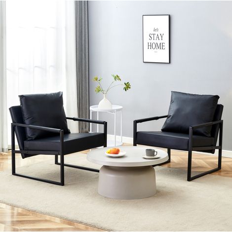 Schwarzer Lesesessel aus Metall und PU mit Armlehnen OKMYHOME (1/5)