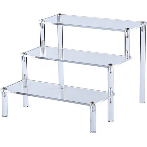 Présentoir acrylique transparent 3 niveaux - Présentoir en escalier pour figurines et cosmétiques - 30x7,5x4,8 cm - Assemblage rapide - Transparent (1/5)