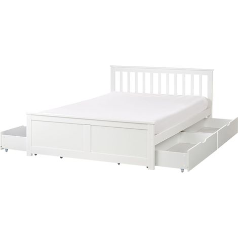 Letto matrimoniale Legno di Pino bianco con Rete a Doghe con 4 cassetti 140 x 200 cm Olendon (1/5)