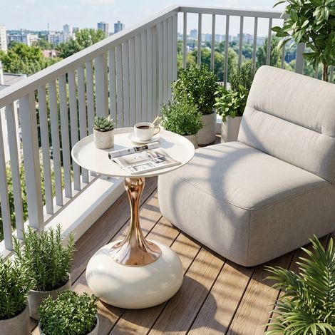 Runder Beistelltisch aus Metall fuer kleine Raeume Weiss Gold OKMYHOME (1/5)