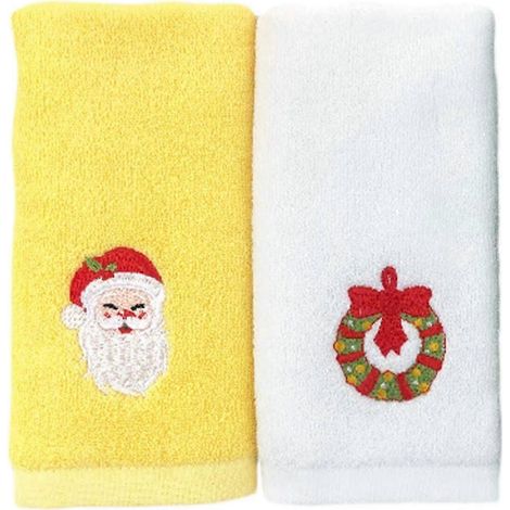 Lot de 2 serviettes de Noël pour les mains, le visage, le sport, les fêtes de Noël, la maison, la décoration de salle de bain, blanches et jaunes. (1/5)