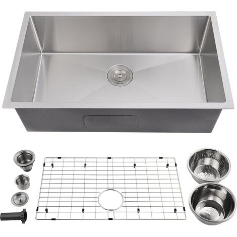 Évier de cuisine inox 304 sous plan, 1 bac brossé 81 x 46 cm (1/5)