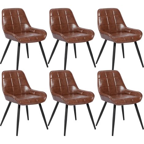 WOLTU 6x Faux Leather Dining Chairs Metal Legs Reception Restaurant Chairs Brown (1/5)