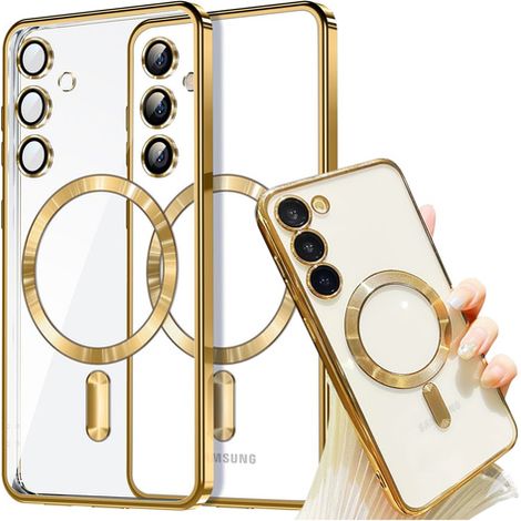 Funda para Samsung Galaxy S24 Mag Safe Glamour Case Ring Camera Protection Alogy Gold Transparent + Glass (1/4)