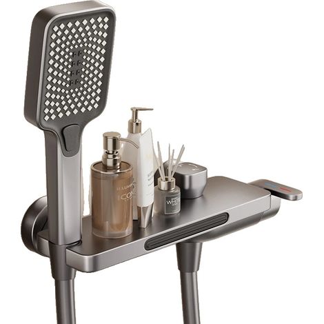 Robinet de salle de bain, monté au mur, douchette, Gris Foncé (1/2)