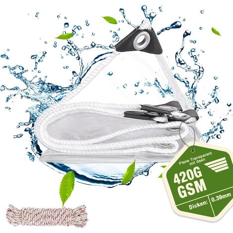 Bâche transparente avec œillets, imperméable, plusieurs tailles, PVC 420 g (1/5)