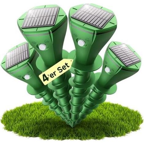Wasserdichtes, solarbetriebenes Ultraschall-Abwehrgerät für den Außenbereich, 4er-Pack – gegen Katzen, Hunde, Mäuse, Ratten und andere Gartentiere, Grün-Weiß (1/5)