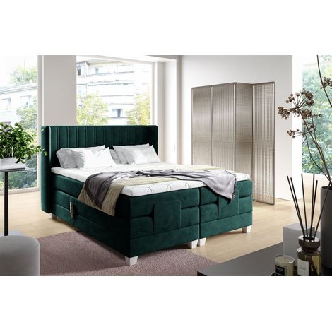 Boxspringbett Elektrisch Bett MAGNUS 160x200cm in Stoff Salvador Flaschengrün (1/2)