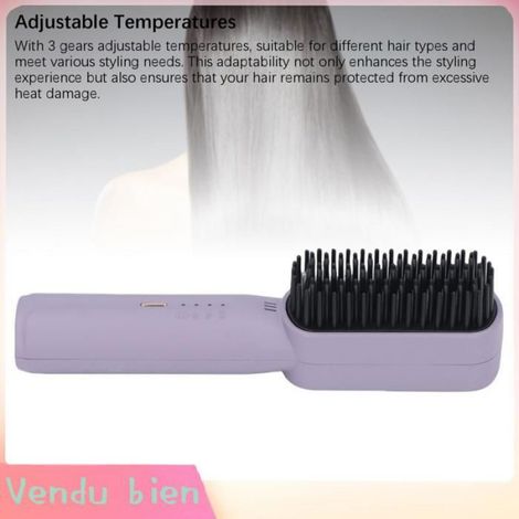 Garosa brosse à lisser portable Brosse à lisser les cheveux, 2500mAh, chauffage rapide, peigne à lisser hygiene manuelle Violet (1/5)