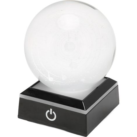 Lampe de Nuit LED 6 Modes Variateur Système Solaire 3D Boule en Cristal Verre Décorative avec Socle (1/5)