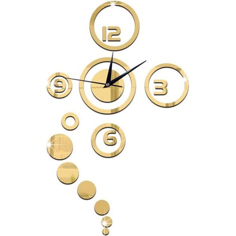 Horloge Murale Adhésive en Acrylique Miroir Décoration Murale Dorée Aiguilles Noires Design sans Cadre Silencieuse pour Salon et Chambre (1/5)