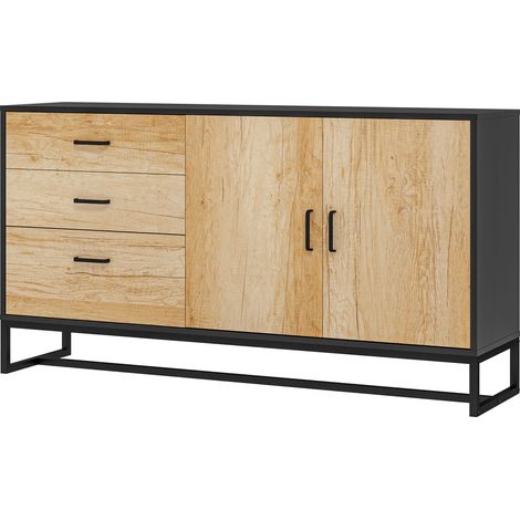 Wohnzimmer-Sideboard mit 3 Schubladen, verstellbarem Einlegeboden, Metallbeinen und Aluminiumgriffen