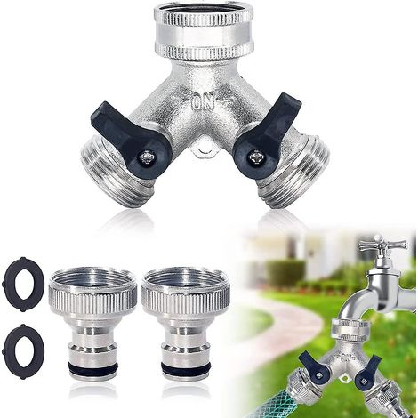 Répartiteur de robinet de jardin, répartiteur de tuyau à 2 voies, robinet double en laiton avec 2 raccords de robinet de 3/4 pouce pour l'irrigation du jardin (1/5)