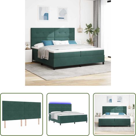 vidaXL Tête de lit réglable - Lit à ressort LED avec matelas Vert foncé 200 x 200 cm Velours (1/5)