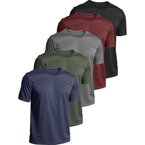 T Shirt Homme - Manche Courte - Séchage Rapide - Polyester - Pour Course Gym Entraînement - Lot de 5 (1/3)