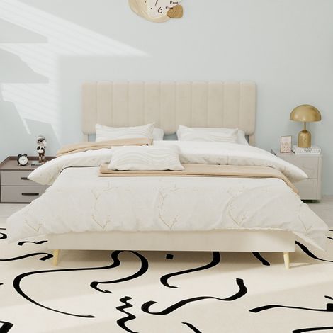Lit moderne minimaliste rembourré 140 x, avec matelas, beige, 140 x 200 cm, pour chambre, meuble chambre sans matelas-Da, tête de lit moelleuse