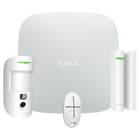 Kit d'alarme professionnelle - Degré recommandé 2 - Communication Ethernet et double SIM 4G (LTE) - Sans fil 868 MHz Jeweller et Wings - Ajax HUB 2, 1PIRCAM - 1 Contact magnétique et 1 télécommande