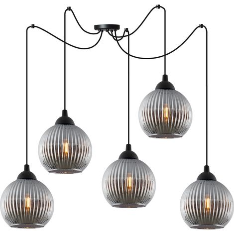 LAMPADA A SOSPENSIONE RIFFLE SPIDER NERA 5 SFERE PIATTE A FORMA DI GRAFITE E27