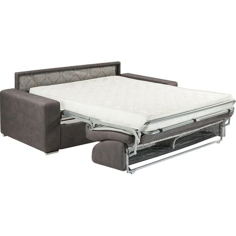 Canapé 3 places convertible express en tissu - Gris - Couchage 140 cm - Matelas 14 cm EMIR
